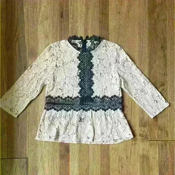 Zara Black‎ and Nude Lace Top Sz S Coquette Glam Holiday Party Classic Luxury - Picture 1 of 4